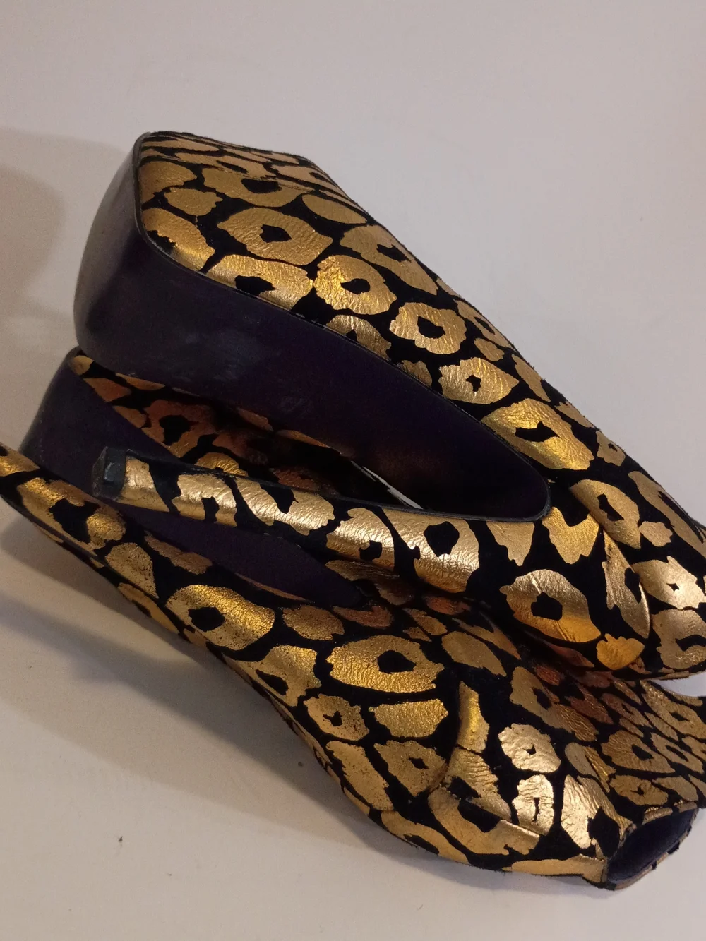 London Trash Gold and Black Leopard-Print Platform Heels
